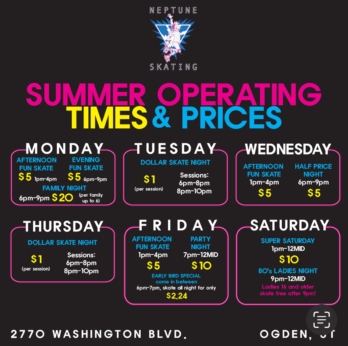 Neptune Skating Summer Hours and Pricing 2024